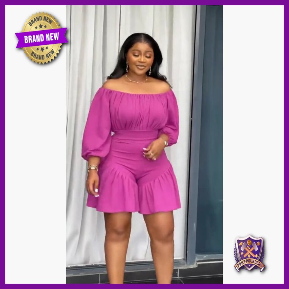 Plus Size Off Shoulder Crop Top and Ruffle Shorts Set, 2 Piece Outfit - Picture 6 of 6